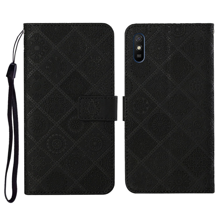 For Xiaomi Redmi 9A Ethnic Style Embossed Pattern Horizontal Flip Leather Case with Holder & Card Slots & Wallet & Lanyard