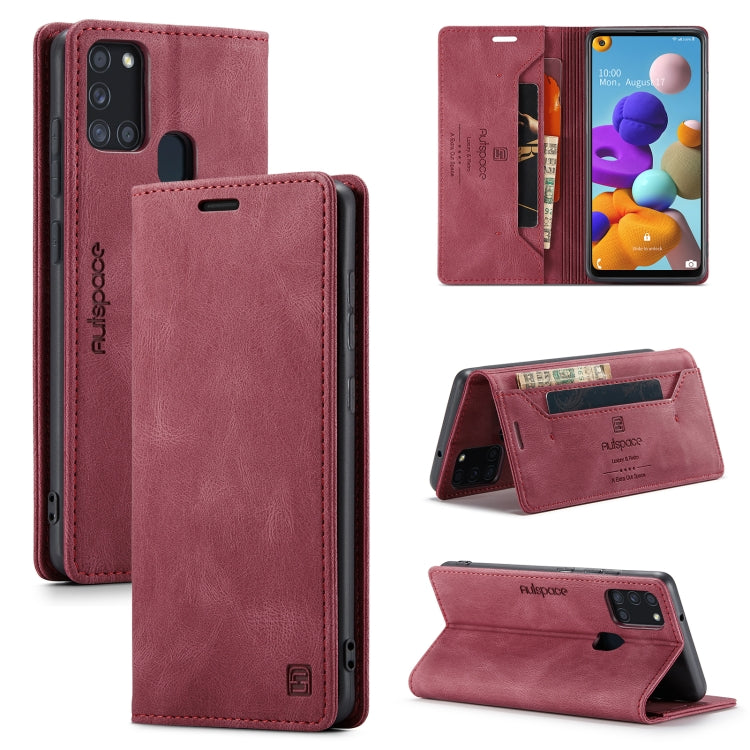 For Samsung Galaxy A21s AutSpace A01 Retro Skin-feel Crazy Horse Texture Horizontal Flip Leather Case with Holder & Card Slots & Wallet & RFID