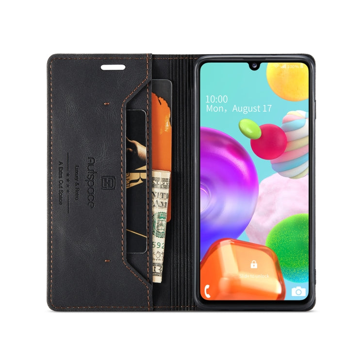For Samsung Galaxy A41 AutSpace A01 Retro Skin-feel Crazy Horse Texture Horizontal Flip Leather Case with Holder & Card Slots & Wallet & RFID