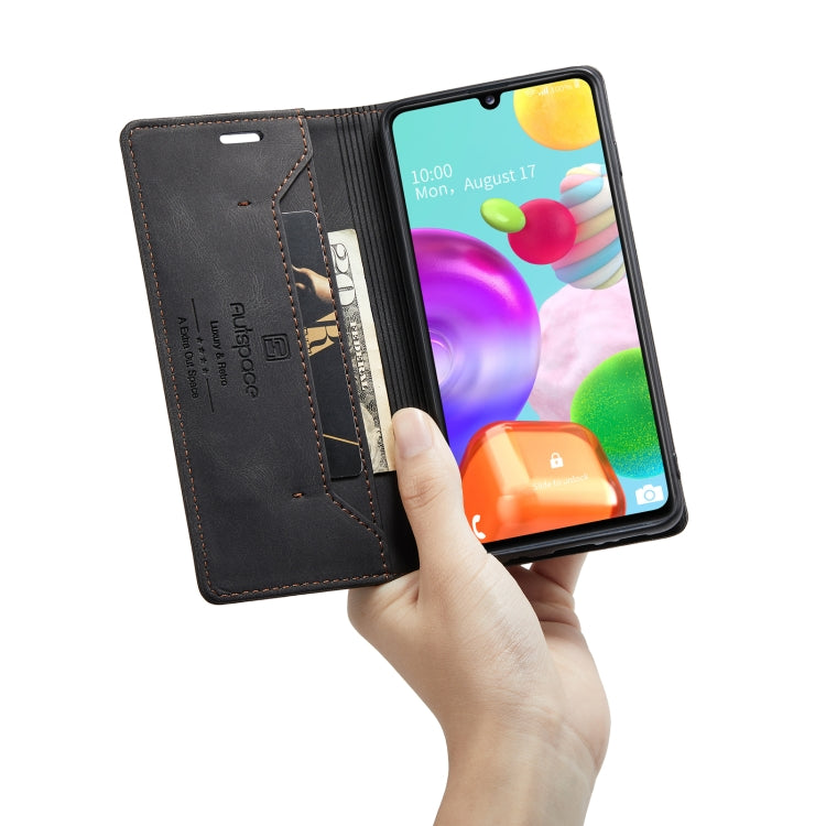 For Samsung Galaxy A41 AutSpace A01 Retro Skin-feel Crazy Horse Texture Horizontal Flip Leather Case with Holder & Card Slots & Wallet & RFID