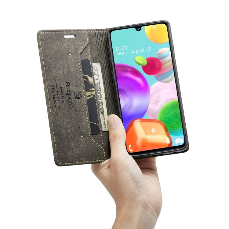 For Samsung Galaxy A41 AutSpace A01 Retro Skin-feel Crazy Horse Texture Horizontal Flip Leather Case with Holder & Card Slots & Wallet & RFID