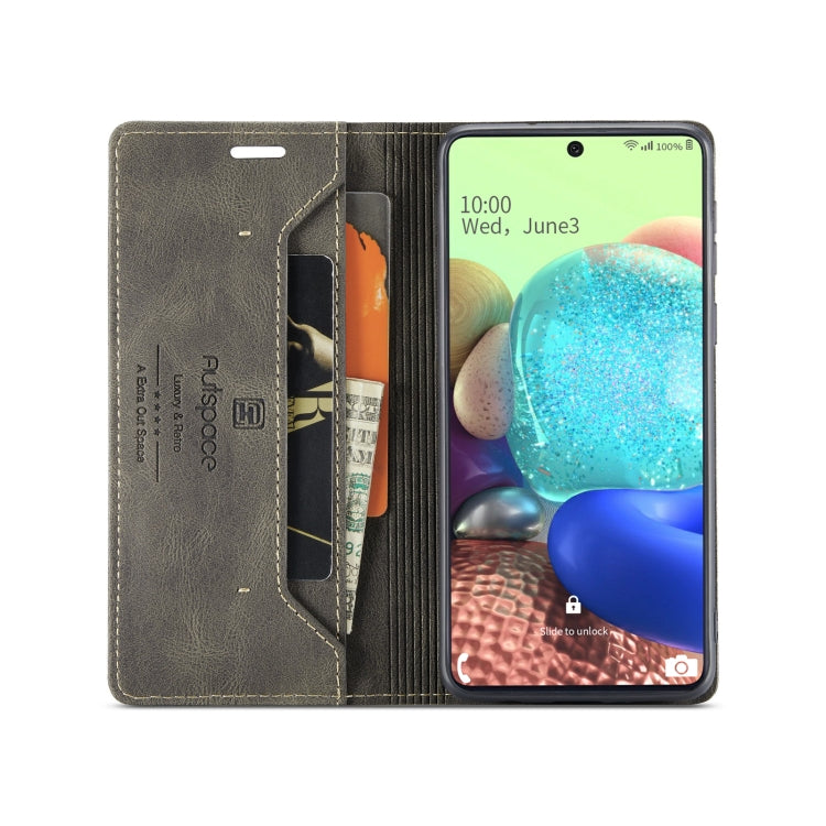 For Samsung Galaxy A71 AutSpace A01 Retro Skin-feel Crazy Horse Texture Horizontal Flip Leather Case with Holder & Card Slots & Wallet & RFID