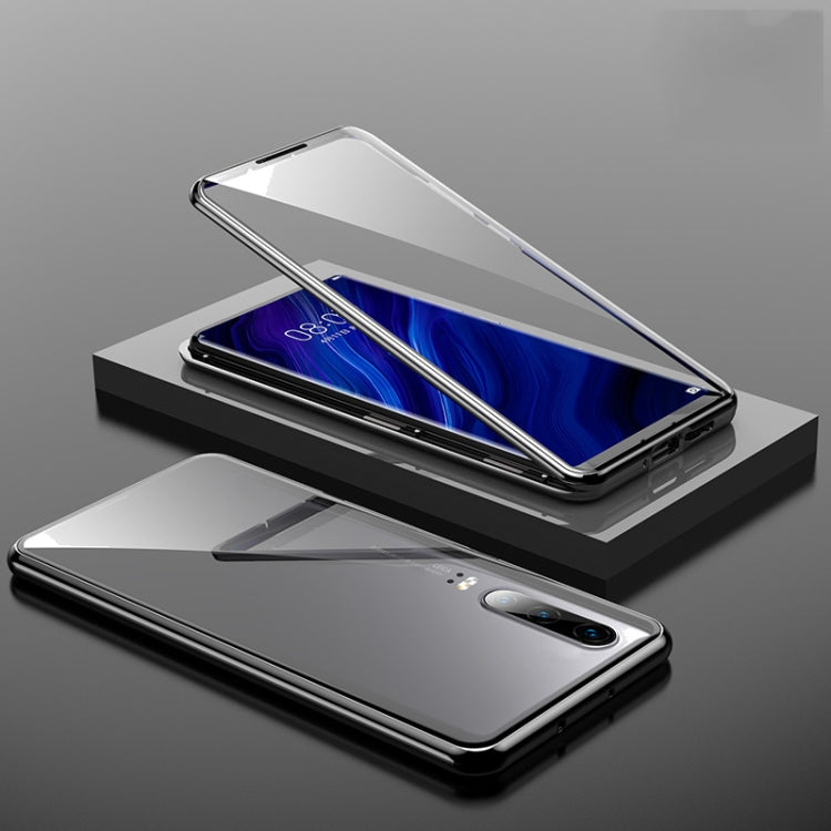 For Huawei P30 Magnetic Metal Frame Double-sided Tempered Glass Case