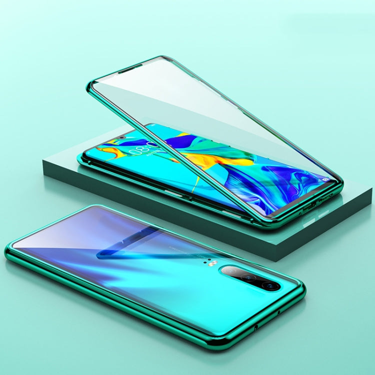 For Huawei P30 Magnetic Metal Frame Double-sided Tempered Glass Case