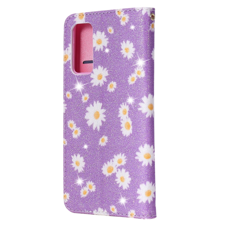 For Samsung Galaxy S20 FE Glittering Daisy Magnetic Horizontal Flip Leather Case with Holder & Card Slots & Photo Frame