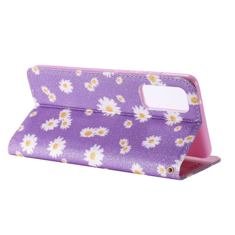 For Samsung Galaxy S20 FE Glittering Daisy Magnetic Horizontal Flip Leather Case with Holder & Card Slots & Photo Frame