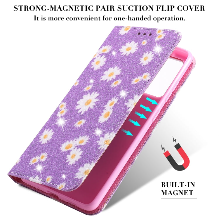 For Samsung Galaxy S20 FE Glittering Daisy Magnetic Horizontal Flip Leather Case with Holder & Card Slots & Photo Frame