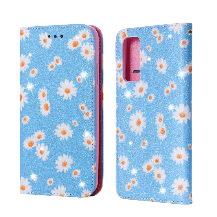 For Samsung Galaxy S20 FE Glittering Daisy Magnetic Horizontal Flip Leather Case with Holder & Card Slots & Photo Frame