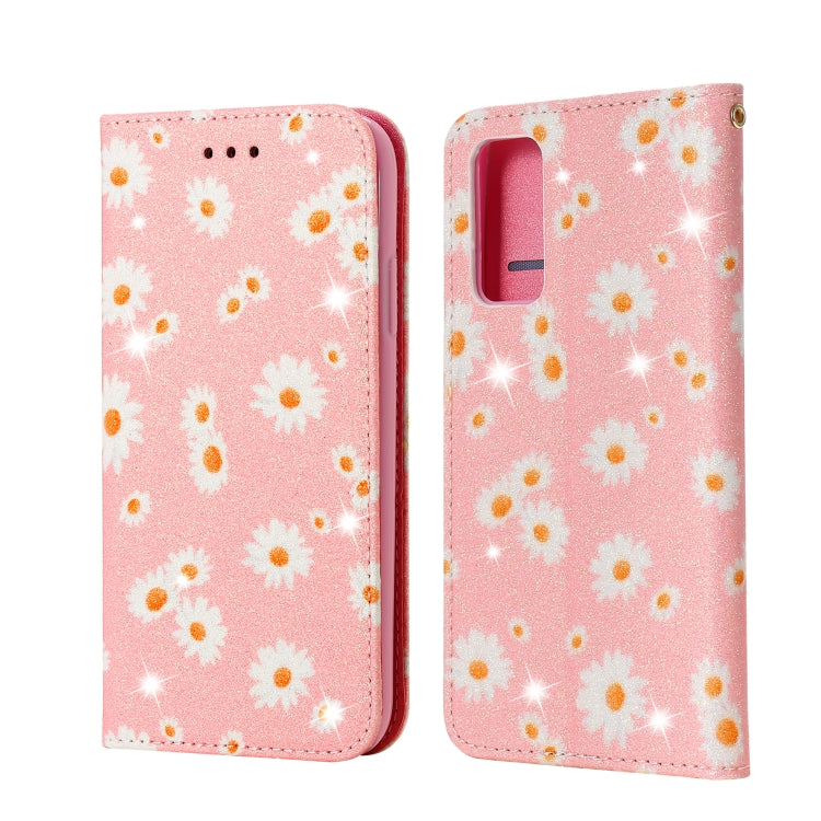For Samsung Galaxy S20 FE Glittering Daisy Magnetic Horizontal Flip Leather Case with Holder & Card Slots & Photo Frame