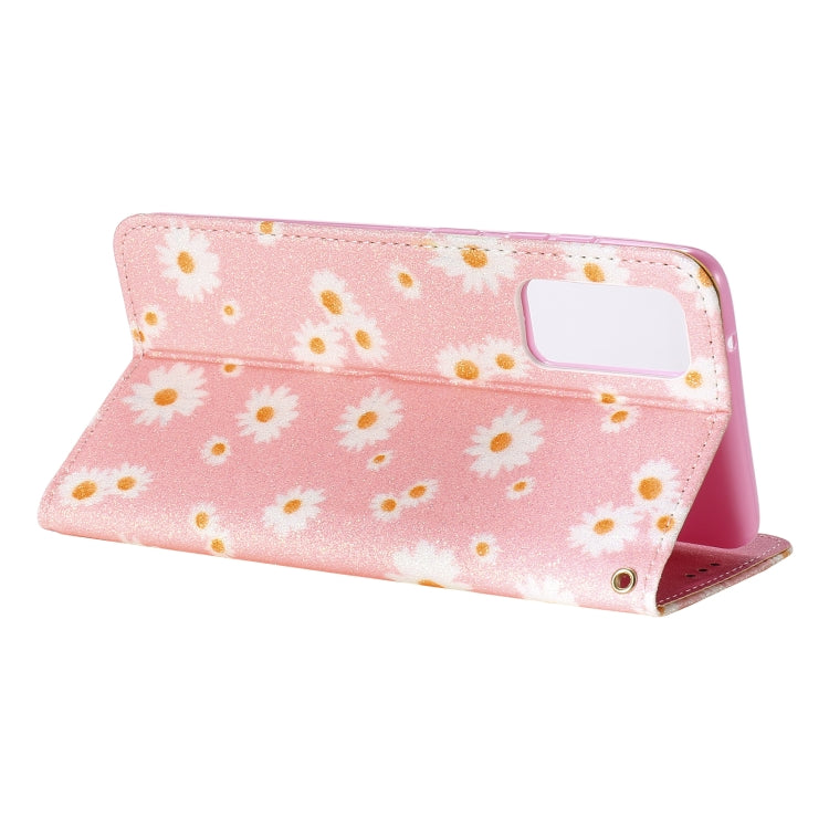 For Samsung Galaxy S20 FE Glittering Daisy Magnetic Horizontal Flip Leather Case with Holder & Card Slots & Photo Frame