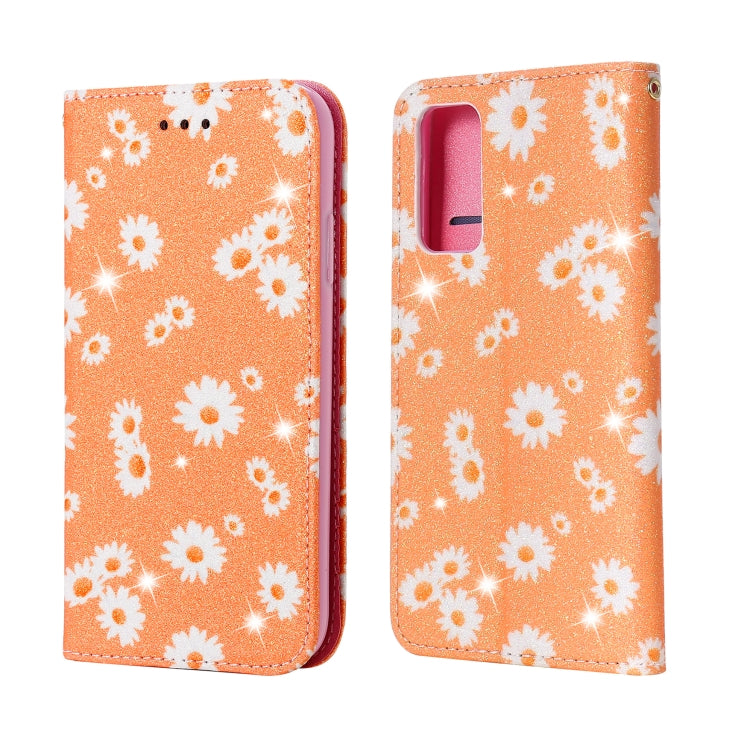For Samsung Galaxy S20 FE Glittering Daisy Magnetic Horizontal Flip Leather Case with Holder & Card Slots & Photo Frame