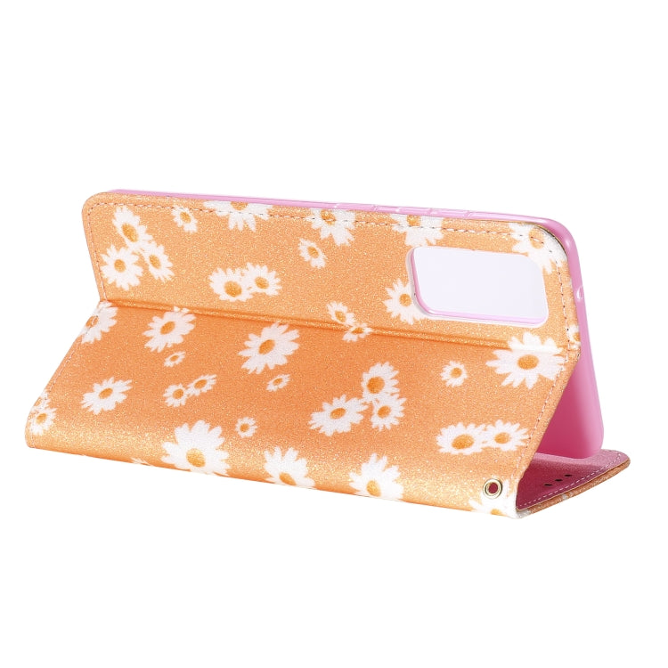 For Samsung Galaxy S20 FE Glittering Daisy Magnetic Horizontal Flip Leather Case with Holder & Card Slots & Photo Frame