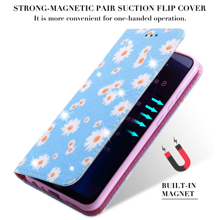 For Xiaomi Redmi Note 8 Glittering Daisy Magnetic Horizontal Flip Leather Case with Holder & Card Slots & Photo Frame