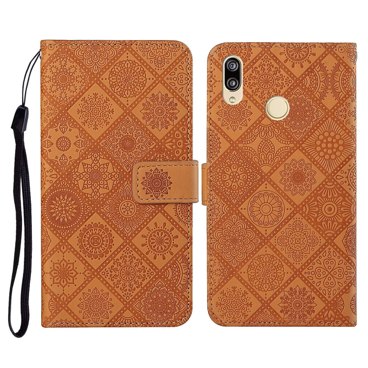 For Huawei Y7 (2019) Ethnic Style Embossed Pattern Horizontal Flip Leather Case with Holder & Card Slots & Wallet & Lanyard