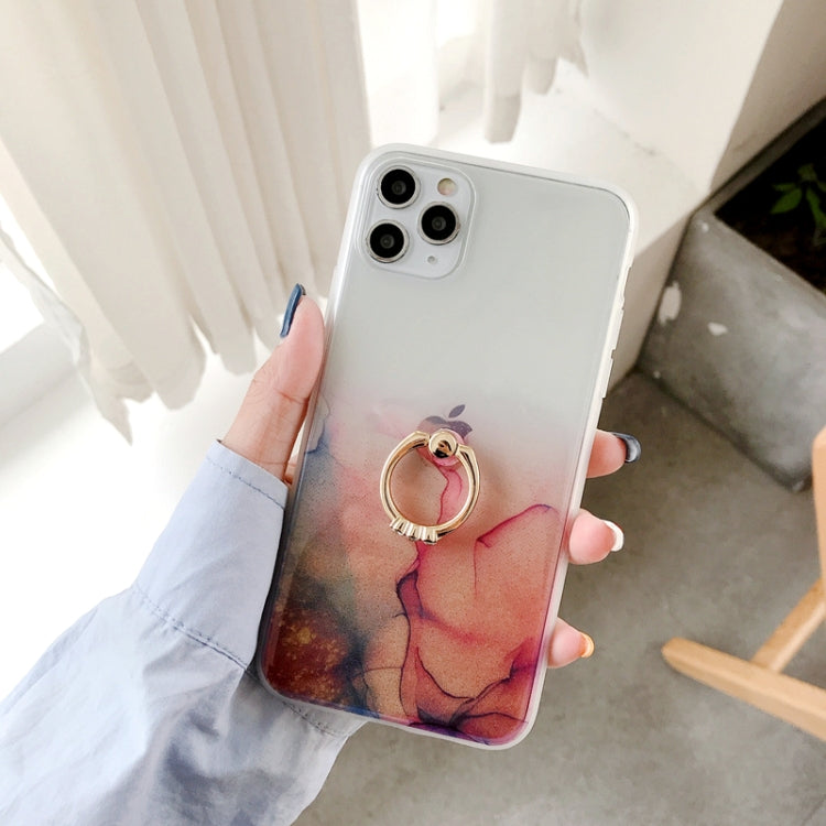 For iPhone 11 Pro Max Double-sided Film IMD Shockproof TPU Protective Case with Ring Holder