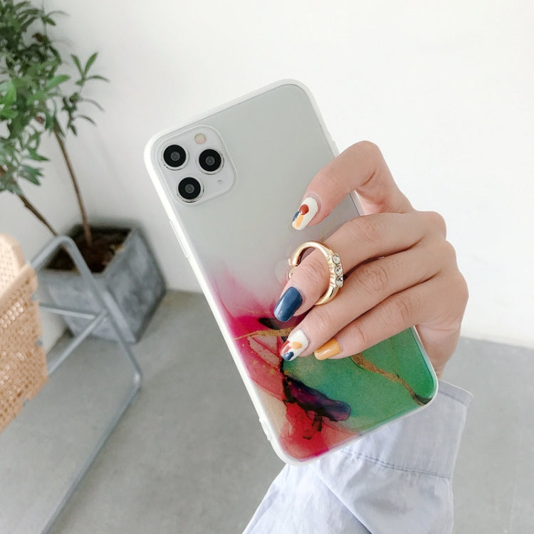 For iPhone 11 Pro Max Double-sided Film IMD Shockproof TPU Protective Case with Ring Holder