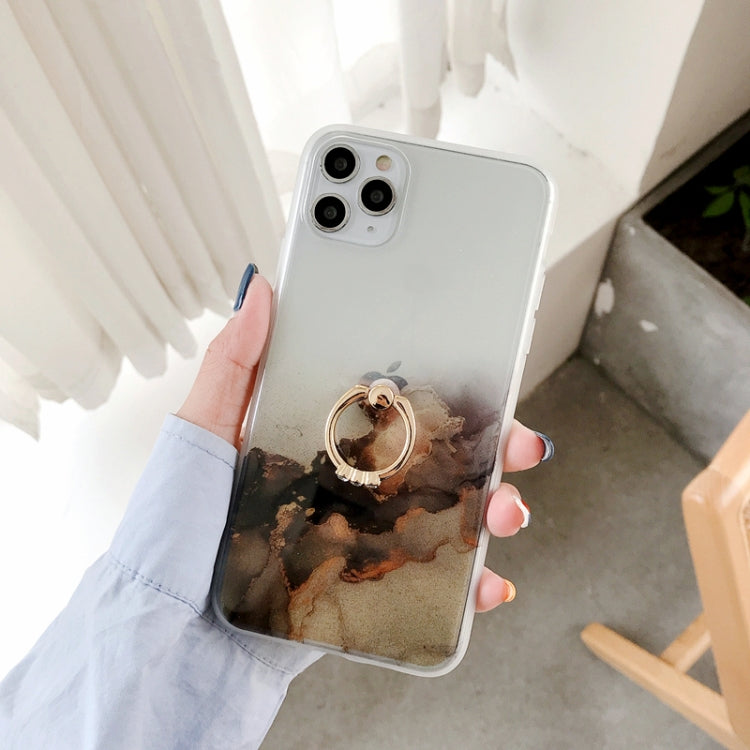 For iPhone 12 Pro Max Double-sided Film IMD Shockproof TPU Protective Case with Ring Holder