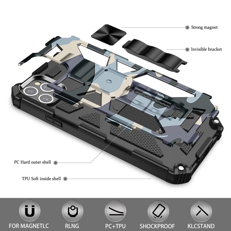 For iPhone 12 mini Camouflage Armor Shockproof TPU + PC Magnetic Protective Case with Holder
