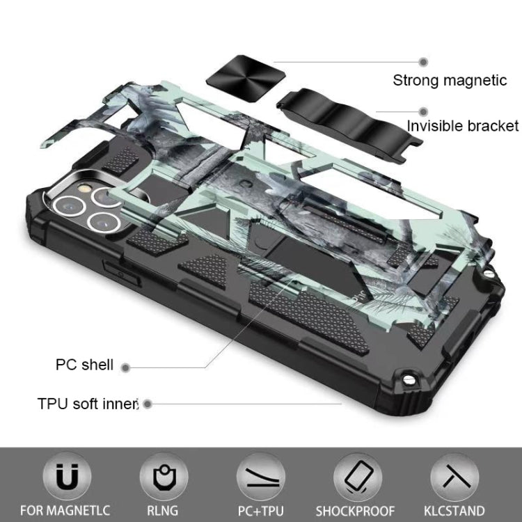 For iPhone 12 / 12 Pro Camouflage Armor Shockproof TPU + PC Magnetic Protective Case with Holder