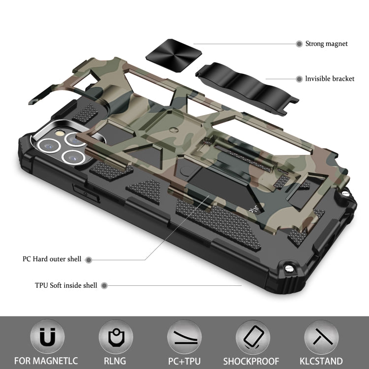 For iPhone 12 / 12 Pro Camouflage Armor Shockproof TPU + PC Magnetic Protective Case with Holder