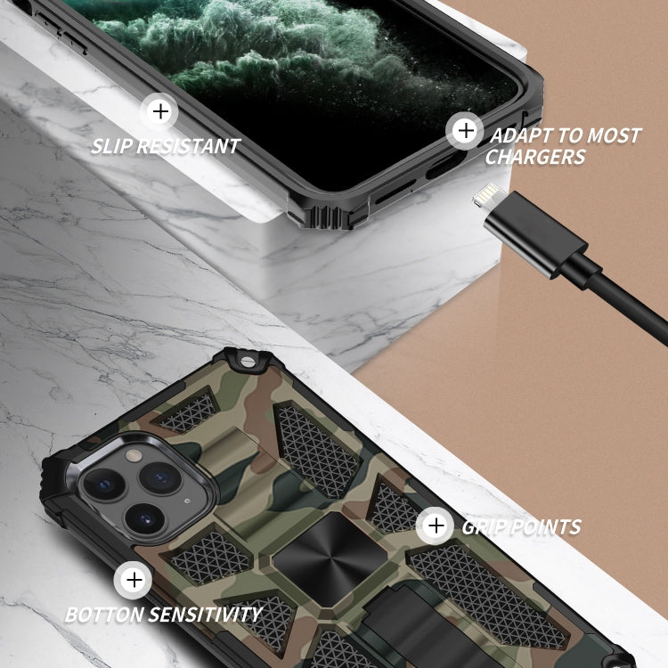 For iPhone 12 / 12 Pro Camouflage Armor Shockproof TPU + PC Magnetic Protective Case with Holder