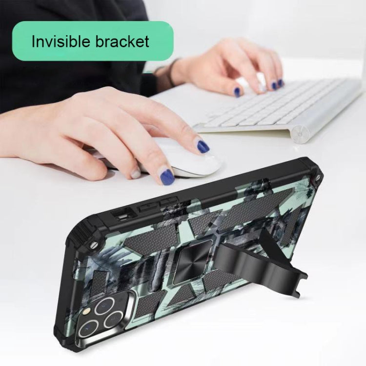 For iPhone 12 / 12 Pro Camouflage Armor Shockproof TPU + PC Magnetic Protective Case with Holder