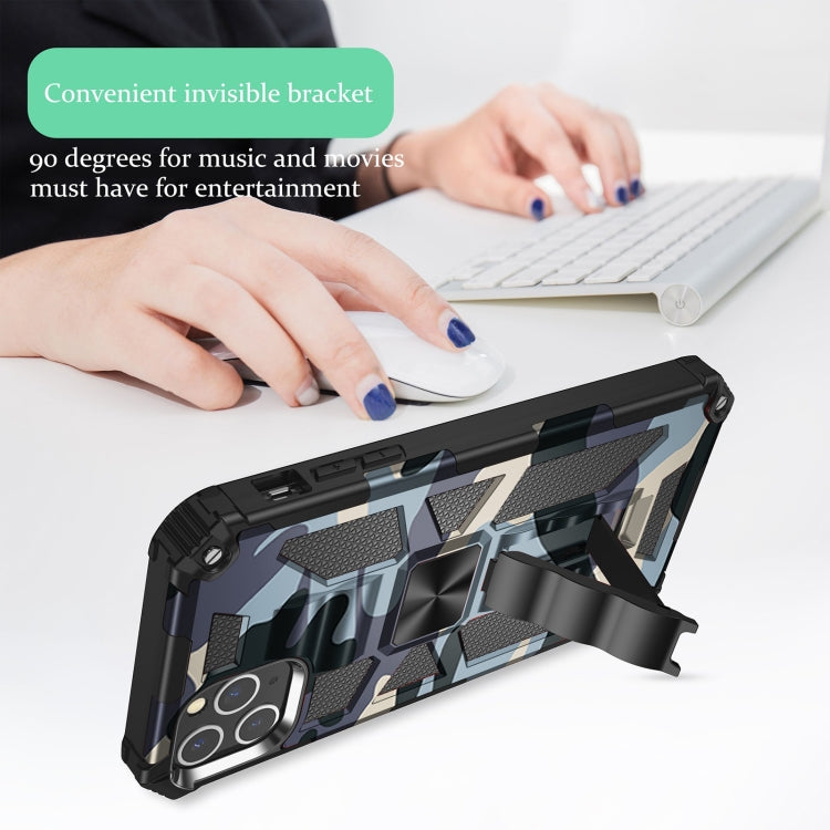 For iPhone 12 / 12 Pro Camouflage Armor Shockproof TPU + PC Magnetic Protective Case with Holder