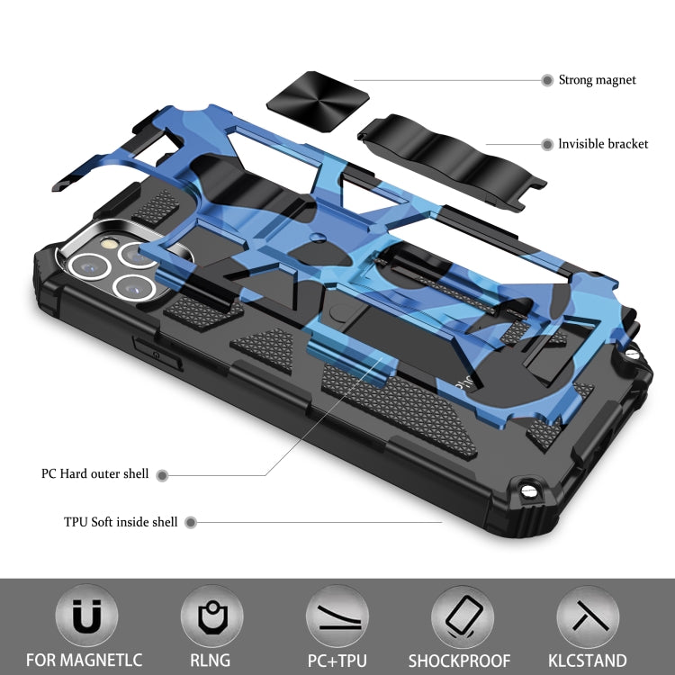 For iPhone 12 / 12 Pro Camouflage Armor Shockproof TPU + PC Magnetic Protective Case with Holder
