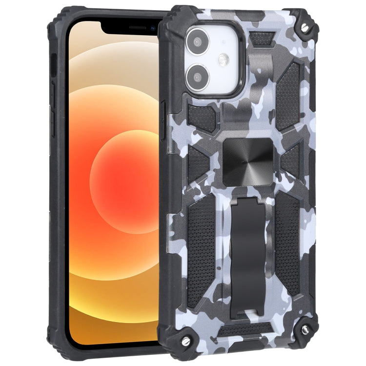 For iPhone 12 / 12 Pro Camouflage Armor Shockproof TPU + PC Magnetic Protective Case with Holder