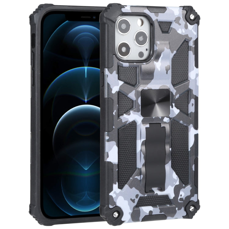 For iPhone 12 Pro Max Camouflage Armor Shockproof TPU + PC Magnetic Protective Case with Holder
