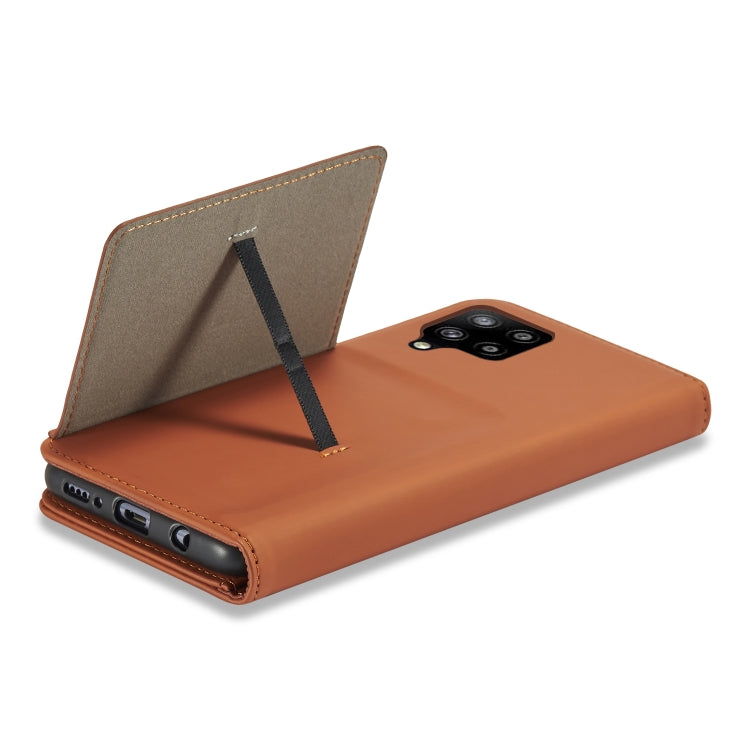 For Samsung Galaxy A42 5G Strong Magnetism Liquid Feel Horizontal Flip Leather Case with Holder & Card Slots & Wallet