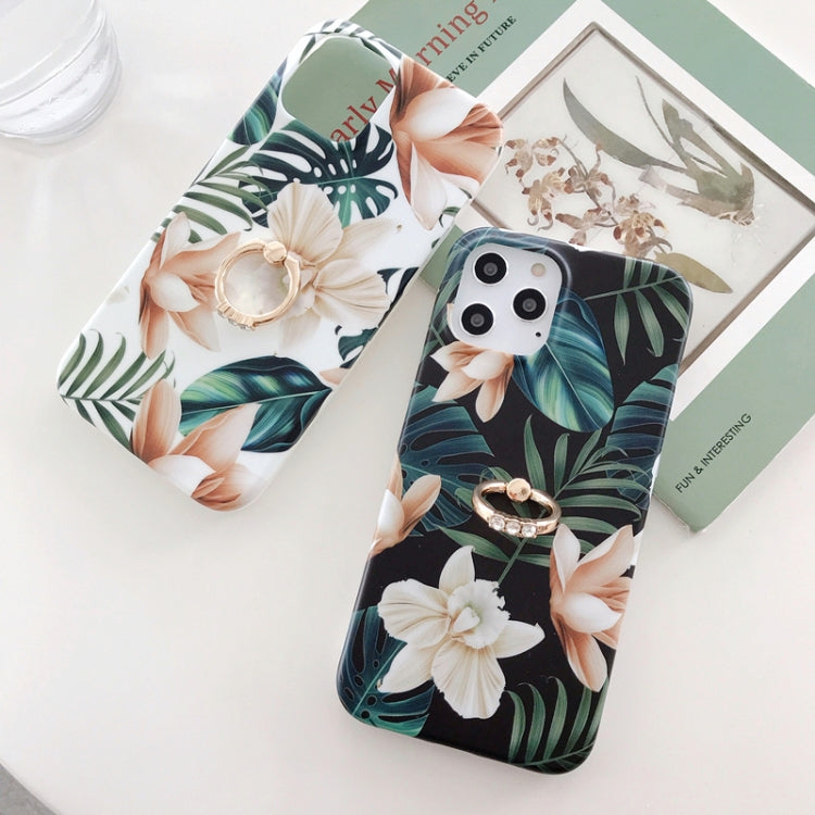 For iPhone 11 Pro Double-sided Film IMD Flowers Pattern Shockproof TPU Protective Case with Ring Holder