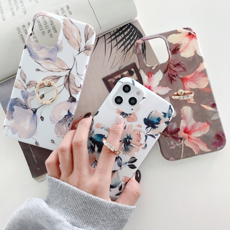 For iPhone 11 Pro Double-sided Film IMD Flowers Pattern Shockproof TPU Protective Case with Ring Holder