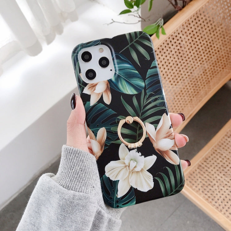 For iPhone 12 mini Double-sided Film IMD Flowers Pattern Shockproof TPU Protective Case with Ring Holder