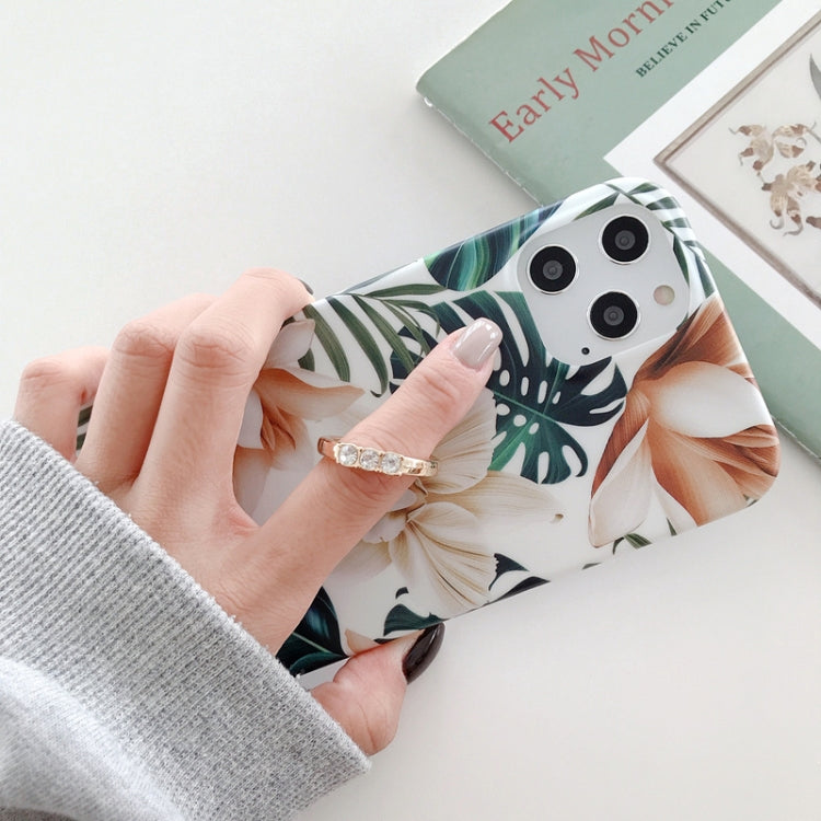 For iPhone 12 / 12 Pro Double-sided Film IMD Flowers Pattern Shockproof TPU Protective Case with Ring Holder