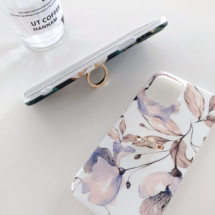 For iPhone 12 Pro Max Double-sided Film IMD Flowers Pattern Shockproof TPU Protective Case with Ring Holder