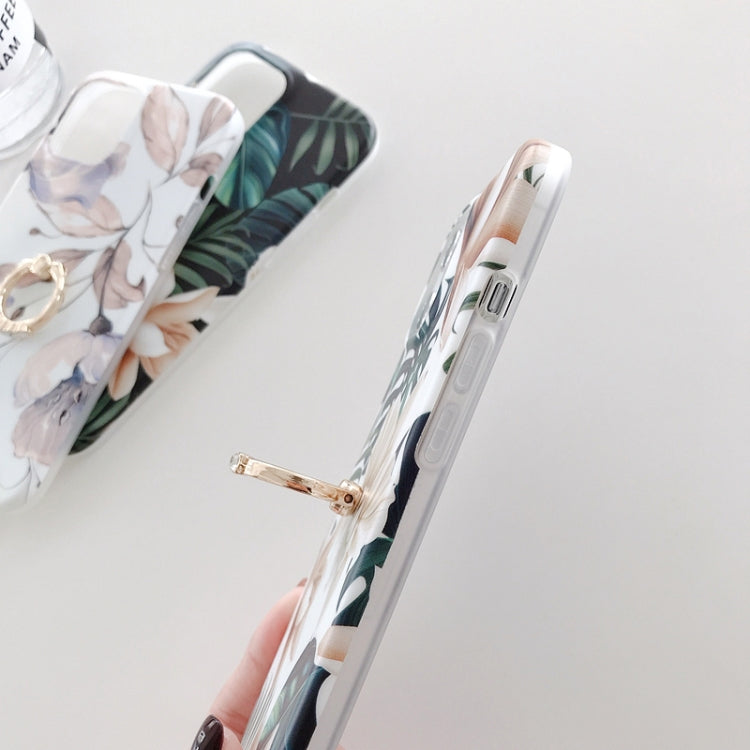 For iPhone 12 Pro Max Double-sided Film IMD Flowers Pattern Shockproof TPU Protective Case with Ring Holder