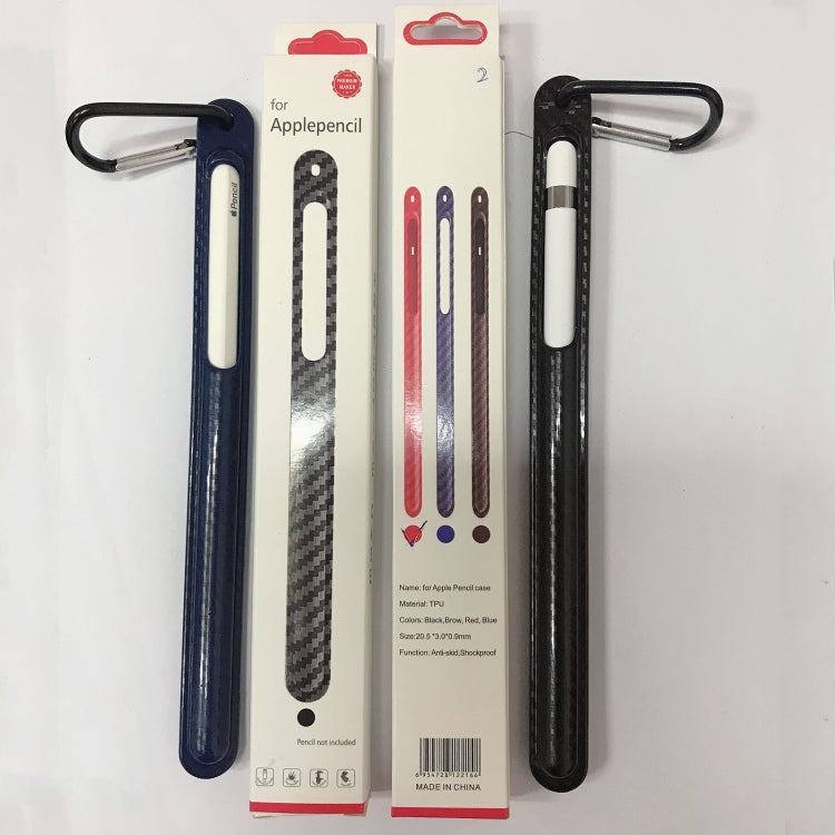 TPU Carbon Fiber Pattern Capacitor Stylus Pen Protective Case with Hook For Apple Pencil 2