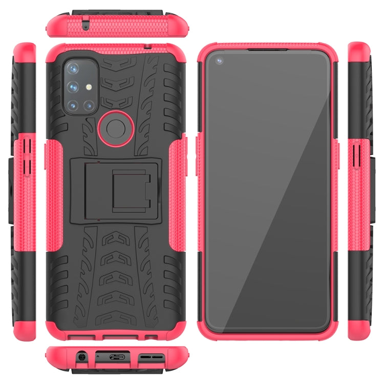 For OnePlus Nord N10 5G Tire Texture Shockproof TPU+PC Protective Case with Holder