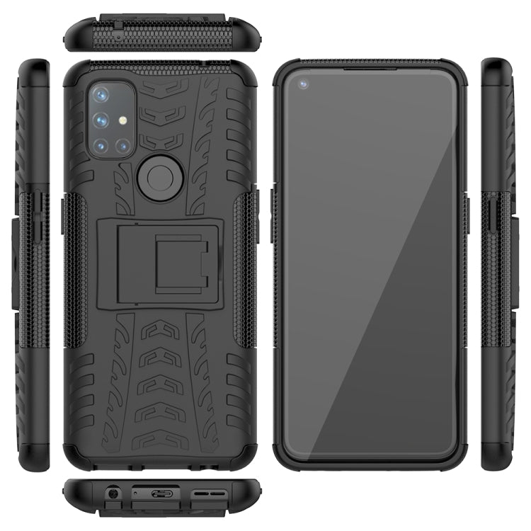 For OnePlus Nord N10 5G Tire Texture Shockproof TPU+PC Protective Case with Holder