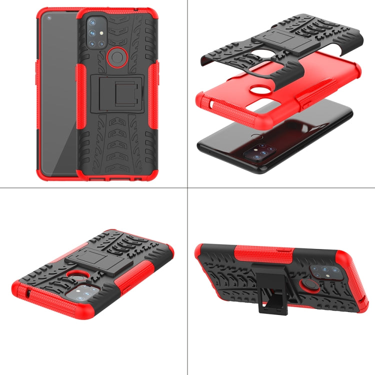 For OnePlus Nord N10 5G Tire Texture Shockproof TPU+PC Protective Case with Holder