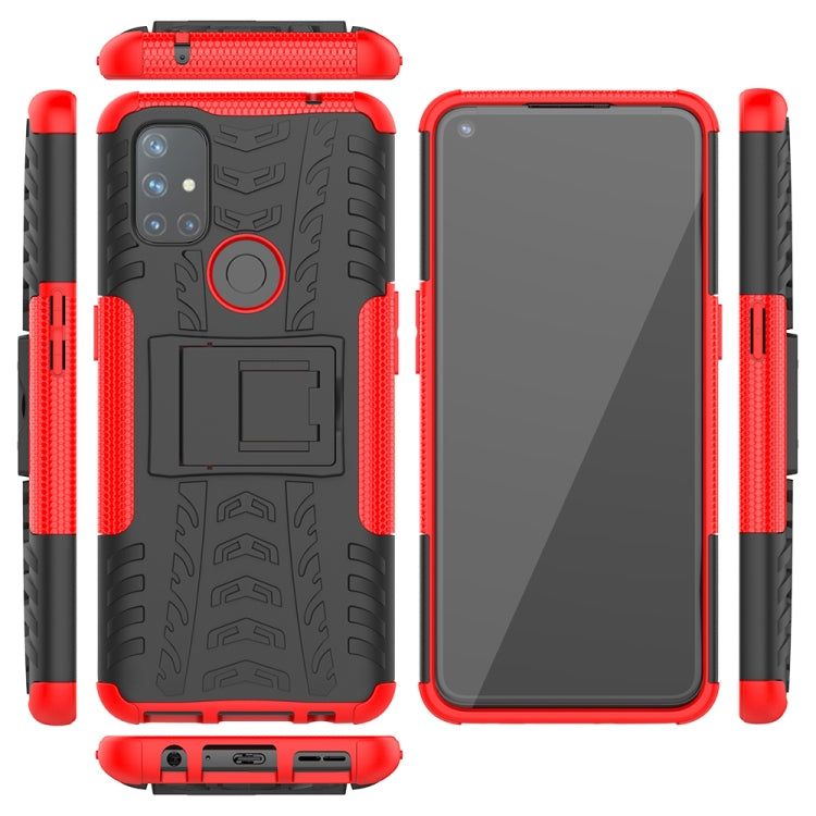 For OnePlus Nord N10 5G Tire Texture Shockproof TPU+PC Protective Case with Holder