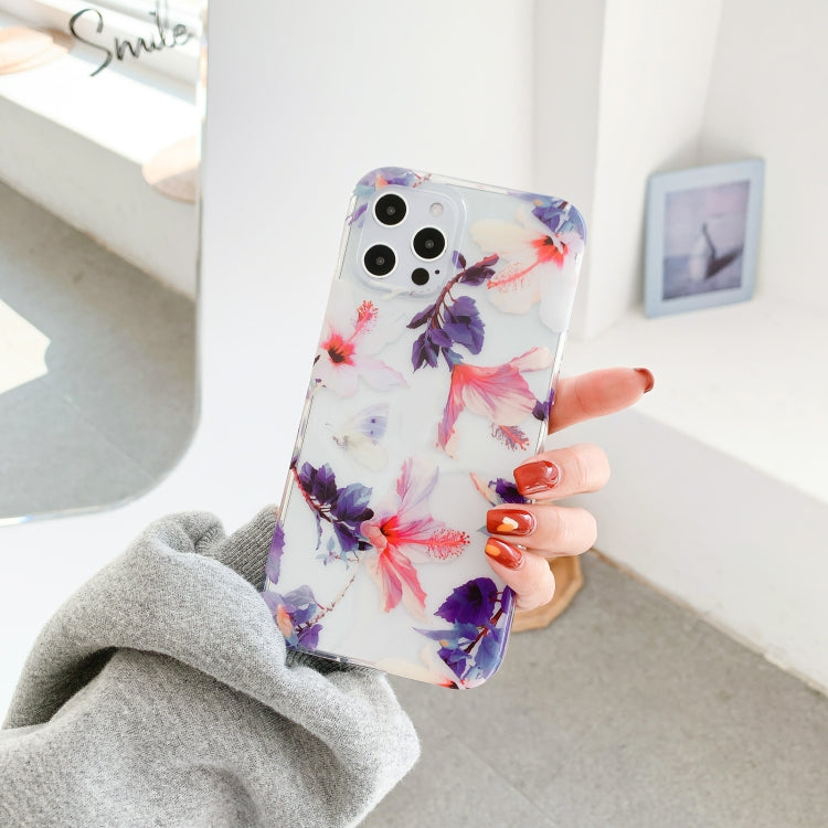 For iPhone 12 / 12 Pro Hollow Flowers Pattern TPU Protective Case