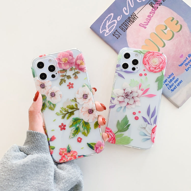 For iPhone 12 / 12 Pro Hollow Flowers Pattern TPU Protective Case