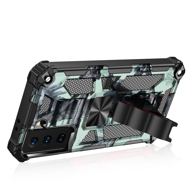 For Samsung Galaxy S21 Ultra 5G Camouflage Armor Shockproof TPU + PC Magnetic Protective Case with Holder