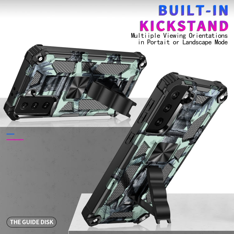 For Samsung Galaxy S21 Ultra 5G Camouflage Armor Shockproof TPU + PC Magnetic Protective Case with Holder