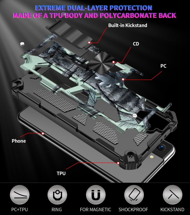 For Samsung Galaxy S21 Ultra 5G Camouflage Armor Shockproof TPU + PC Magnetic Protective Case with Holder