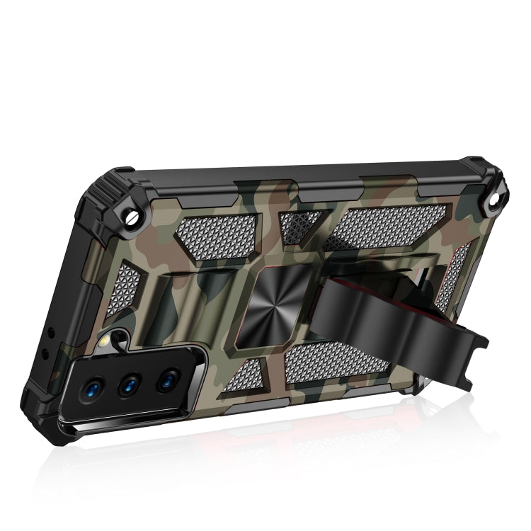 For Samsung Galaxy S21 Ultra 5G Camouflage Armor Shockproof TPU + PC Magnetic Protective Case with Holder