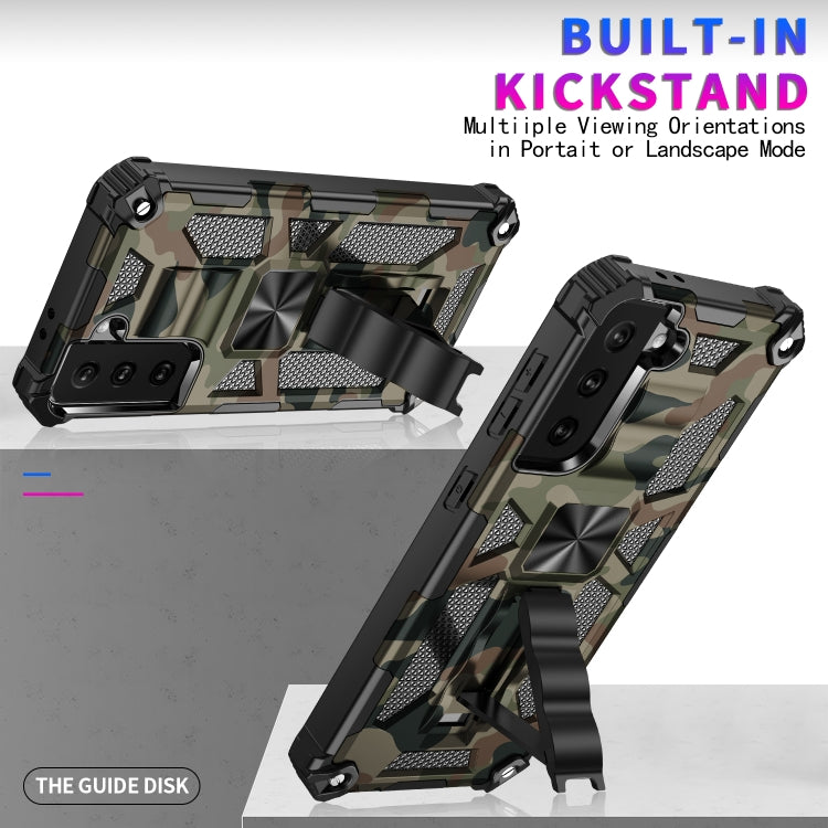 For Samsung Galaxy S21 Ultra 5G Camouflage Armor Shockproof TPU + PC Magnetic Protective Case with Holder