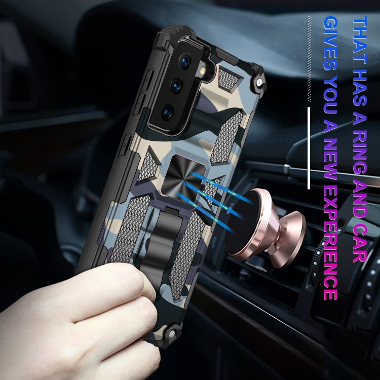 For Samsung Galaxy S21 Ultra 5G Camouflage Armor Shockproof TPU + PC Magnetic Protective Case with Holder